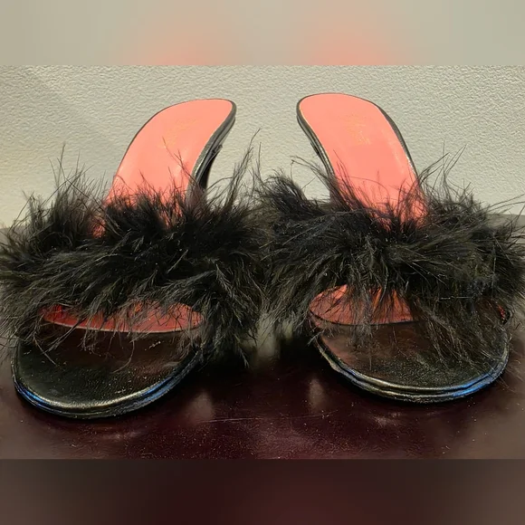 SALE Black Mules With Feather Accent - Picture 10 of 10